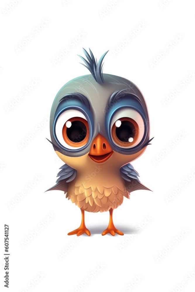 Cute baby Finch in Cartoon Style on white background - generative AI