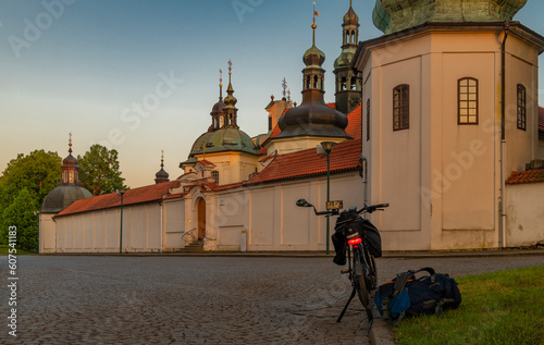 фотографія Old big church near Tabor town in south Bohemia with sunset evening