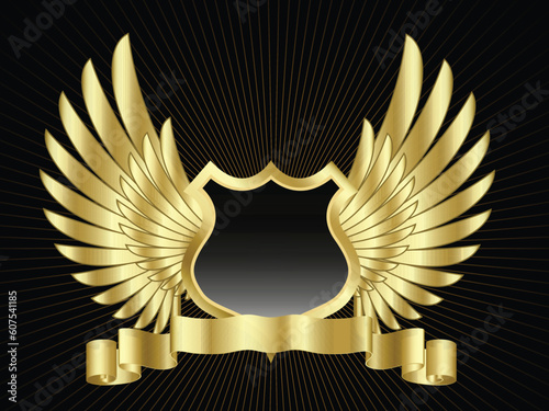 Shield with wings and gold scroll