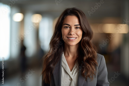 Portrait of a confident businesswoman smiling to the camera looking professional and executive. High quality photo Generative AI