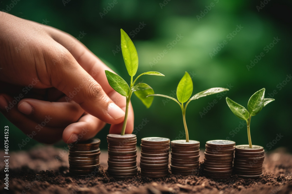 ESG concept of environmental, social, and governance.ESG small tree on stack coins idea for esg investment sustainable organizational development. account the environment. High quality Generative AI ESG concept of environmental, social, and governance.ESG small tree on stack coins idea for esg investment sustainable organizational development. account the environment. High quality Generative AI
