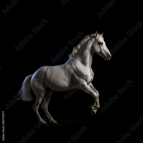 Regal Silver-White Horse in Dramatic Studio Lighting  generative AI