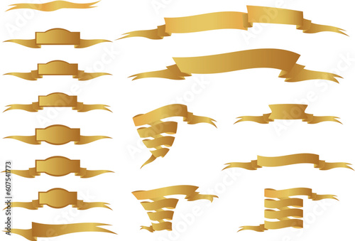 Collection of golden ornamental ribbons. Illustration.