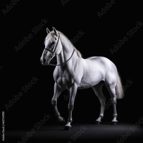 Spectacular Silver White Horse in Dramatic Studio Lighting, generative AI © Ash