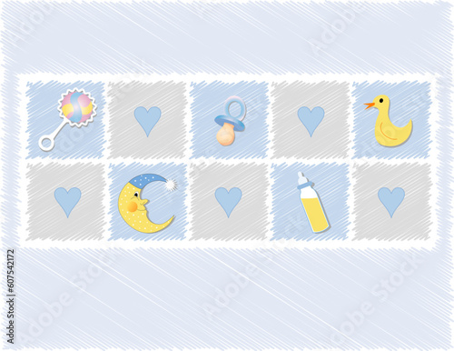 Baby boy accessories in scribble background