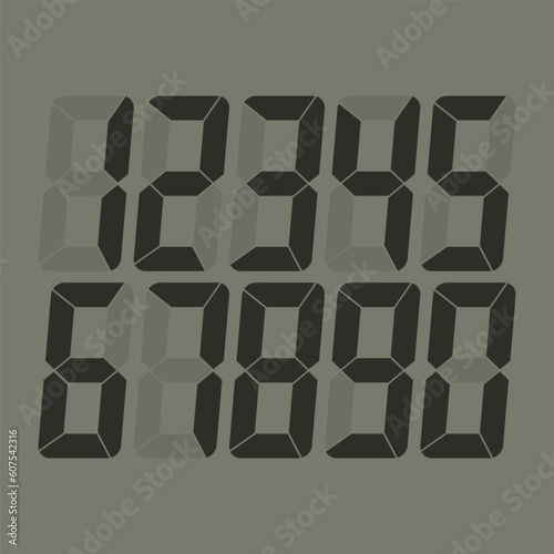Electronic figures. LCD numbers for a electronic devices. Digital numbers. Vector illustration.