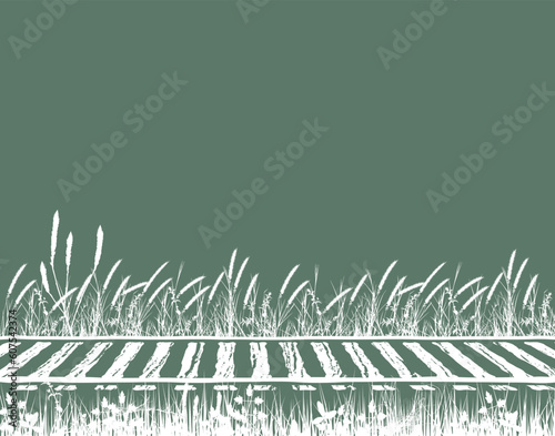 Editable vector illustration of grassy railway tracks