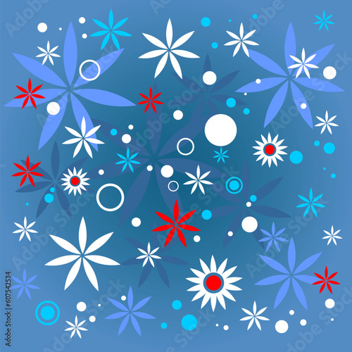 Ornate flower pattern on a dark blue background. Digital illustration.