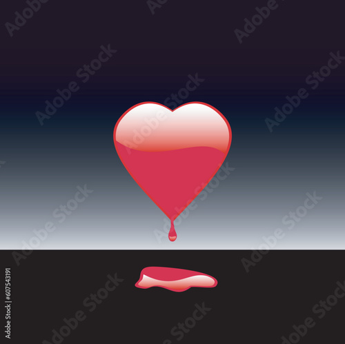 Vector illustration heart bleeding into a puddle