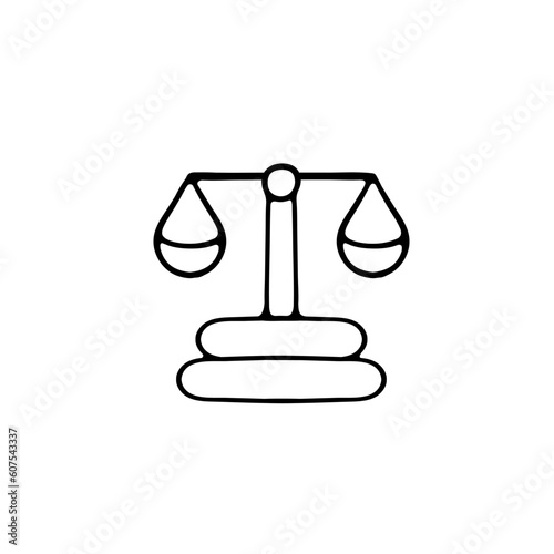 A vector icon depicting weighing scales, symbolizing fairness, justice, and equilibrium. Vector black line icon on a white background