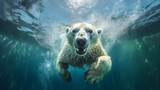 Polar Bear Diving Underwater, digital ai art.