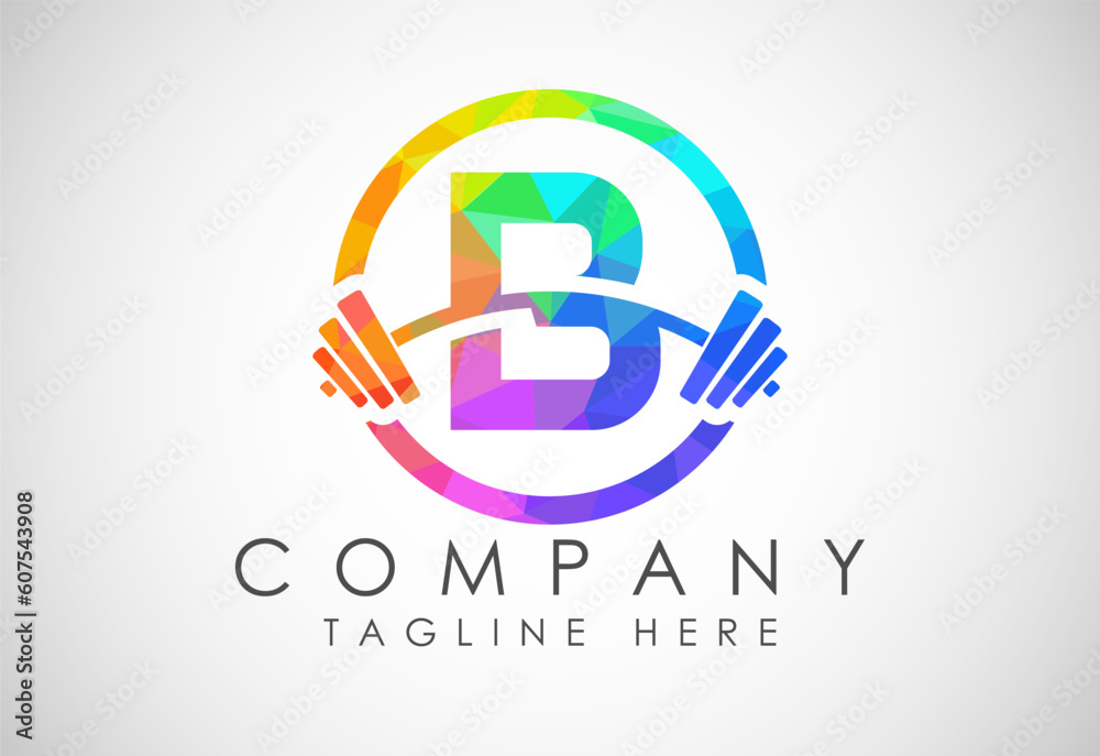 English alphabet B with a barbell low poly style. Lifting vector logo design. Vector logo for bodybuilding English alphabet B with a barbell low poly style. Lifting vector logo design. Vector logo for bodybuilding