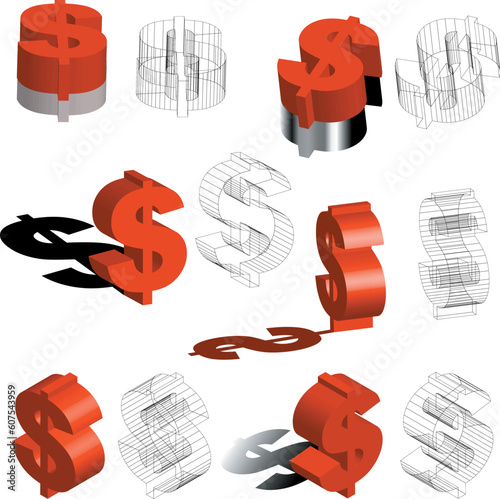 a variety view for 3d Symbols of dollars