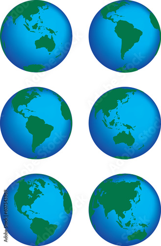 This is a set of globes showing our planet revolving in different stages.