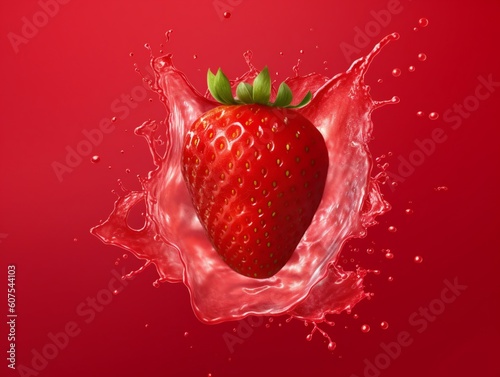 Strawberry juice splash on a red background