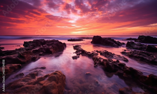 Sonnenuntergang Meer mit Felsen - Leuchtende Farben mit Platz für Text