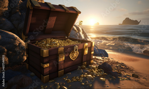 Mysterious adventure container. Treasure chest concept. Generative AI.