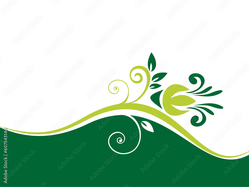 Green ornate flower pattern on a white background. Green ornate flower pattern on a white background.