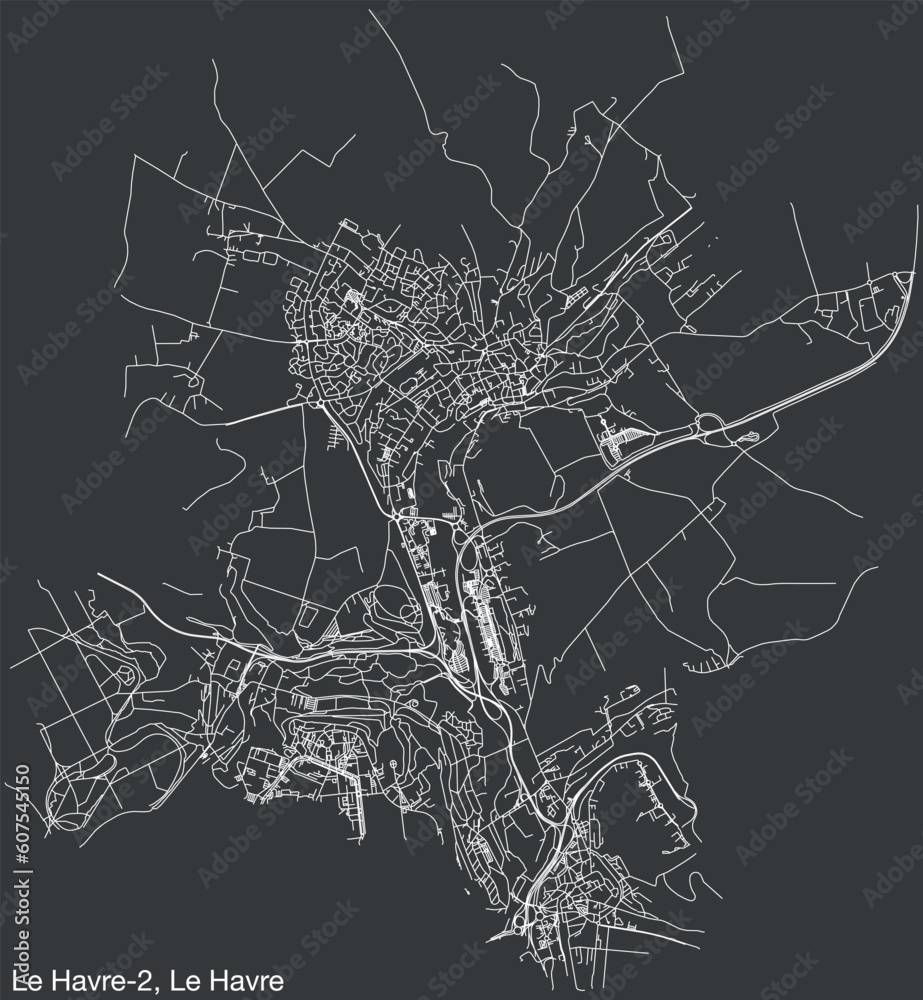 Detailed hand-drawn navigational urban street roads map of the LE HAVRE-2 CANTON of the French city of LE HAVRE, France with vivid road lines and name tag on solid background