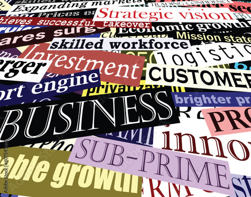 Editable vector illustration of business-related headlines with each headline as a separate object