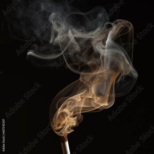 Black background cigarette smoke. Burn pattern air effect. Generative AI.