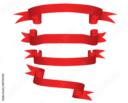 Collection of vector brightly red ribbons in different shape