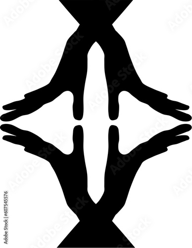 black and white symbols made from hands