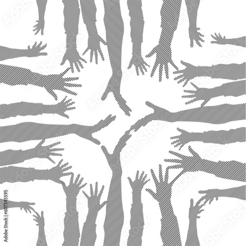 black and white symbols made from hands