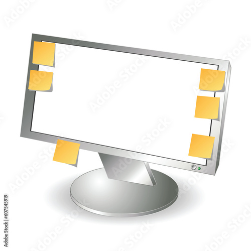 LCD monitor and post it notes with copy space