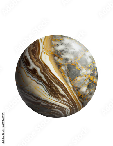 Marble stone ball isolated on transparent created with generative AI