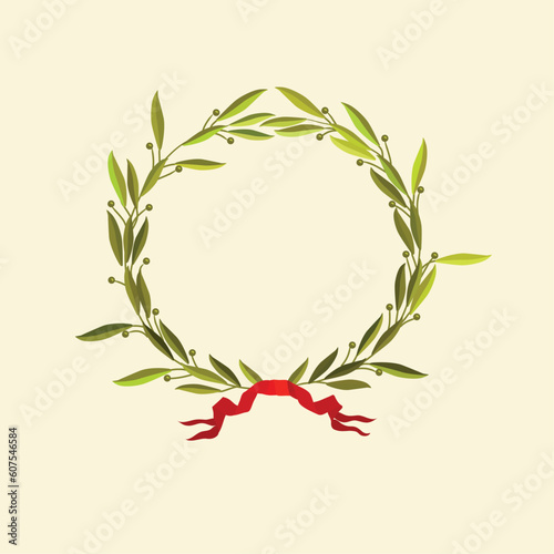 Vector illustration -  laurel wreath with red ribbon