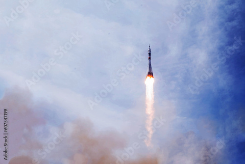 Rocket launch into space. Elements of this image furnished NASA.