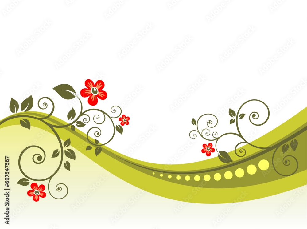 Abstract flowers pattern on a green striped background. Abstract flowers pattern on a green striped background.