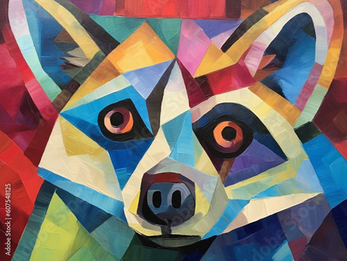 A Cubism Painting of a Raccoon | Generative AI