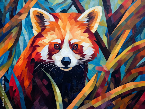 A Cubism Painting of a Red Panda | Generative AI photo