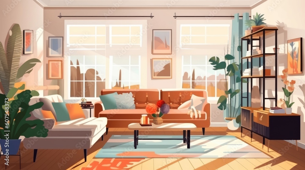 The living room is inviting with chic furnishings. (Illustration, Generative AI)