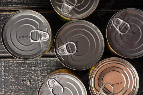 Fotografie Tin cans with printed expiration date.