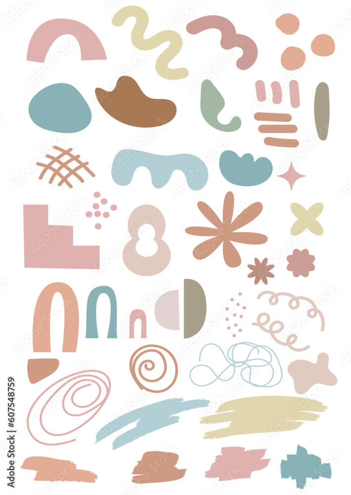 Set of abstract shapes and objects minimalistic boho pastel style. Colorful geometric minimal decorative art for print, posters or post template Set of abstract shapes and objects minimalistic boho pastel style. Colorful geometric minimal decorative art for print, posters or post template
