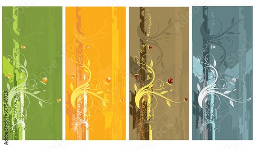 Abstract swirly flower background with hi-tech design elements.The four season. Four modern floral design for magazine/brochure/CD/DVD/mag/review covers, business cards and cards, banners, emblems, bu