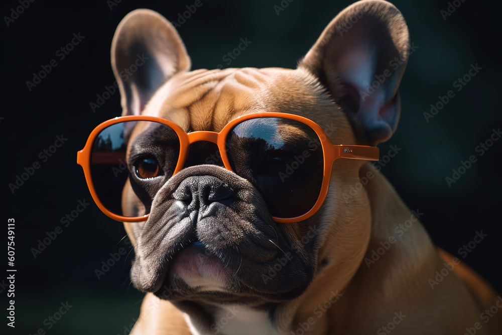 French Bulldog dog wearing sunglasses, generative ai 