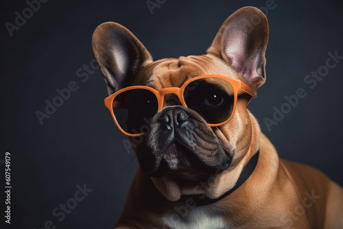 French Bulldog dog wearing sunglasses, generative ai  © vvalentine