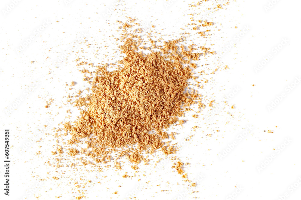 Ginger powder isolated on white, top view - obrazy, fototapety, plakaty 