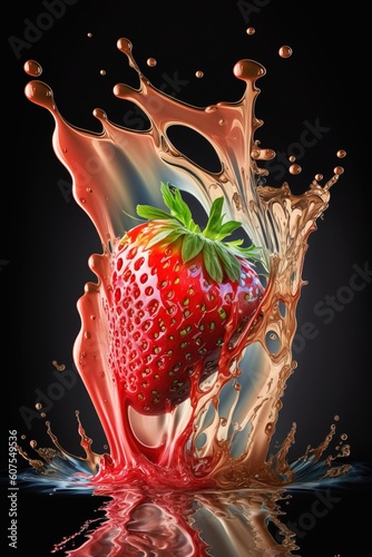 Fresh strawberry berry flying falling in splashing water isolated on background