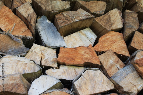 Woodpile of deciduous wood - firewood for the fireplace.