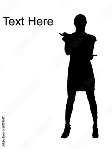 standing woman looking her palm with white background