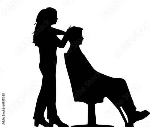 A Woman cuttin a man's hair