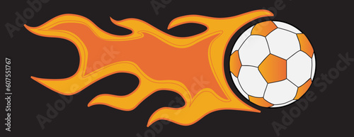 soccer ball in orange flame on a black background