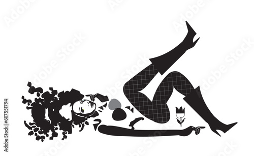 The unchained woman in boots lying on a back
