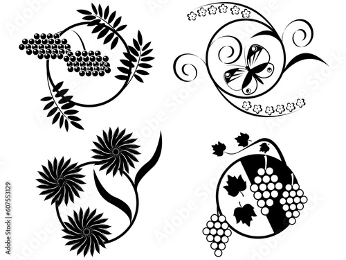 Flower, the butterfly and berries - contours in a vector