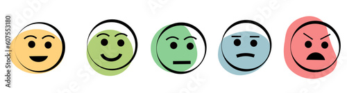 Colored smilies on a white background. Human emotions. Vector illustration in doodle style